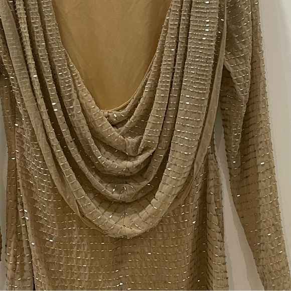 Aidan Mattox Mini Beaded Tan Gold Metallic Dress size 4 Holiday Christmas Party - Picture 5 of 16